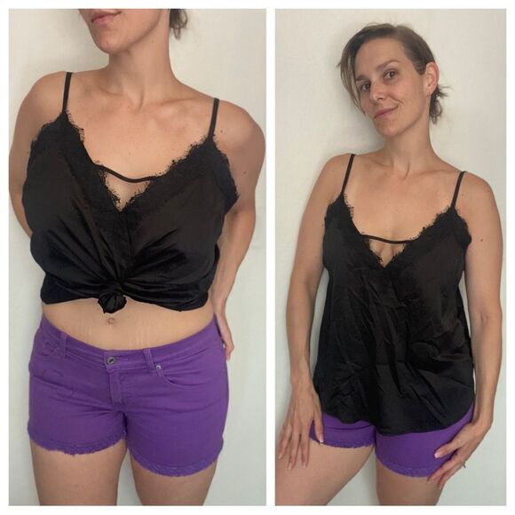 Forever 21 Tank Top Lace Trim Adjustable 0X Plus Black - Picture 1 of 12